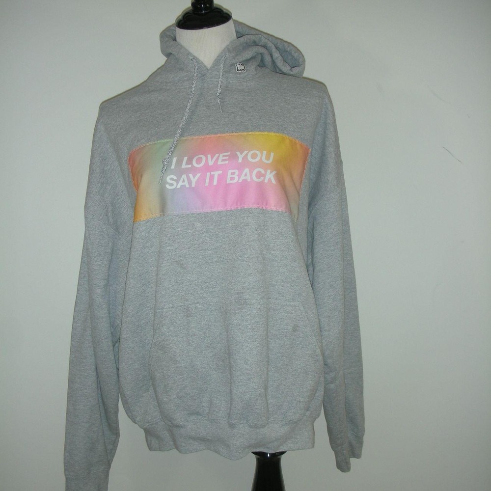 Lonely Ghost I Love You Say It Back Rainbow Hoodie XL Oversized Streetwear